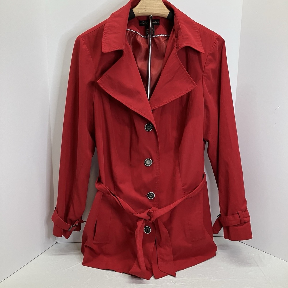 Marisa Christina Womens Red Faux Suede Button‎ Up Belted Jacket 1X